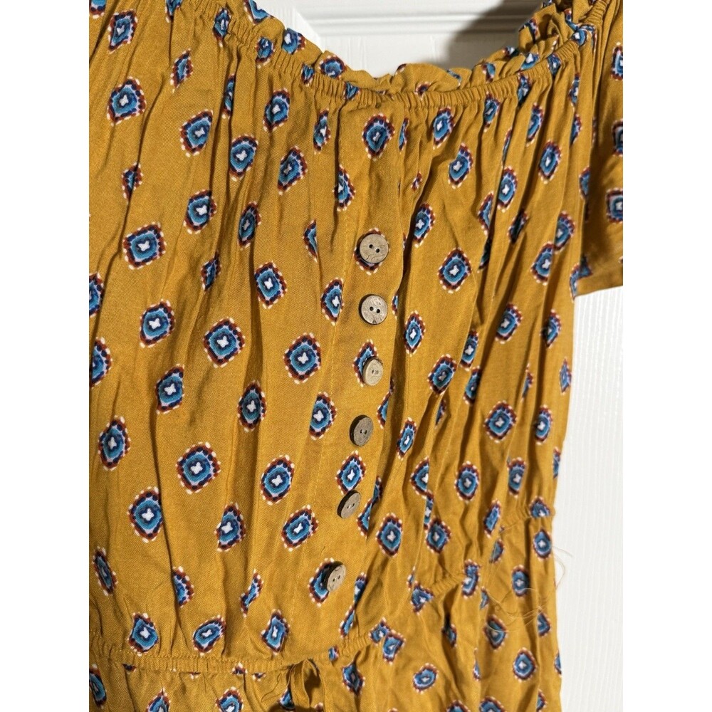 New Look Floral Puff Sleeve Midi Dress Blue Yellow White V-Neck Tie Waist XL - Picture 7 of 12